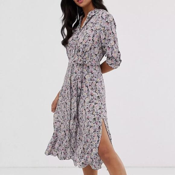 All Saints Dress Womens 4 Multicolor Chiara Sketch Midi Floral Patterned Shirt - Picture 11 of 13